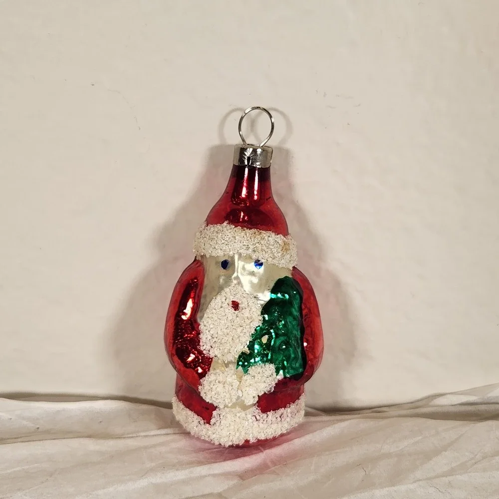 RARE Vintage Czechoslovakia Stamped Mercury Glass Christmas Ornament Santa